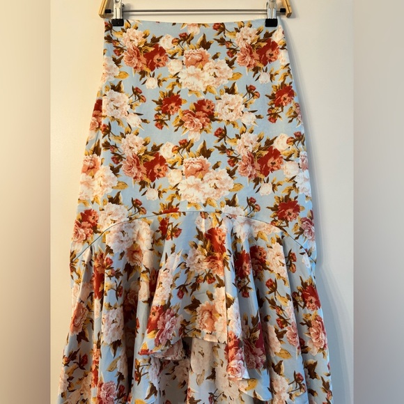 Lulus Easily Enchanting Light Blue Floral Print High-low Maxi Skirt - Size XS - Picture 7 of 11